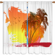 Palm On Sunset Background Window Curtains 68715101