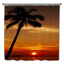 Palm Tree Silhouette At Sunset, Chang Island, Thailand Bath Decor 70237827