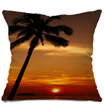 Palm Tree Silhouette At Sunset, Chang Island, Thailand Pillows 70237827