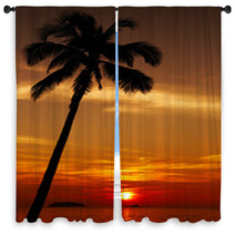 Palm Tree Silhouette At Sunset, Chang Island, Thailand Window Curtains 70237827