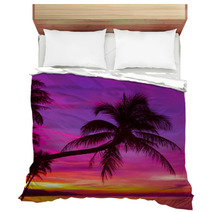 Palm Tree Silhouette At Sunset On Tropical Beach Bedding 63423132