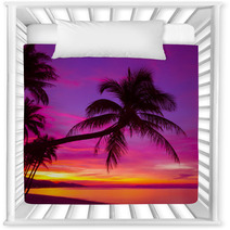 Palm Tree Silhouette At Sunset On Tropical Beach Nursery Decor 63423132