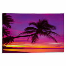 Palm Tree Silhouette At Sunset On Tropical Beach Rugs 63423132