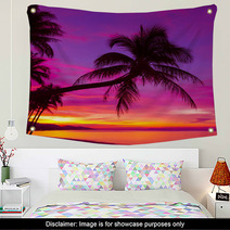 Palm Tree Silhouette At Sunset On Tropical Beach Wall Art 63423132
