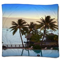 Palm Trees And A Sunset Over The Sea .. Blankets 67363686