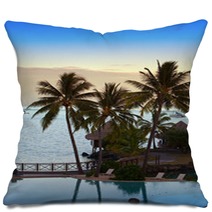 Palm Trees And A Sunset Over The Sea .. Pillows 67363686