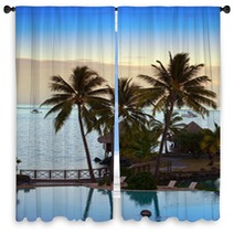 Palm Trees And A Sunset Over The Sea .. Window Curtains 67363686