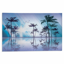 Palm Trees At Sunset  With Reflection In Water Rugs 56669272