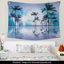 Palm Trees At Sunset  With Reflection In Water Wall Art 56669272