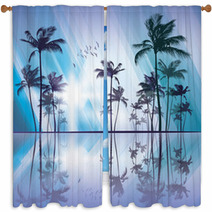 Palm Trees At Sunset  With Reflection In Water Window Curtains 56669272