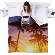 Palm Trees On The Background Of A Beautiful Sunset Blankets 44198281