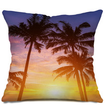Palm Trees On The Background Of A Beautiful Sunset Pillows 44198281