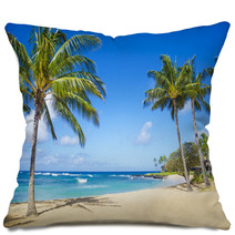 Palm Trees On The Sandy Beach In Hawaii Pillows 53431750