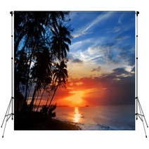 Palm Trees Silhouette And A Sunset Over The Sea Backdrops 67363665