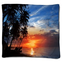 Palm Trees Silhouette And A Sunset Over The Sea Blankets 67363665