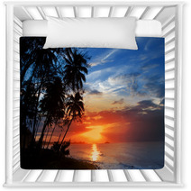 Palm Trees Silhouette And A Sunset Over The Sea Nursery Decor 67363665