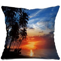 Palm Trees Silhouette And A Sunset Over The Sea Pillows 67363665