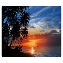 Palm Trees Silhouette And A Sunset Over The Sea Rugs 67363665