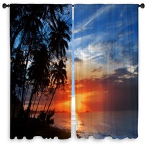 Palm Trees Silhouette And A Sunset Over The Sea Window Curtains 67363665