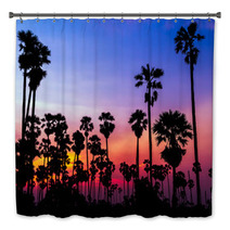 Palm Trees Silhouette On Beautiful Sunset Bath Decor 64715167