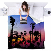 Palm Trees Silhouette On Beautiful Sunset Blankets 64715167