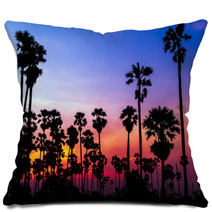 Palm Trees Silhouette On Beautiful Sunset Pillows 64715167