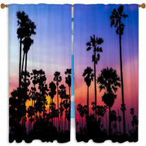 Palm Trees Silhouette On Beautiful Sunset Window Curtains 64715167