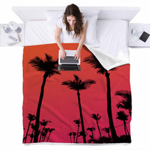 Palm Trees Sunset Silhouette Blankets 44135719