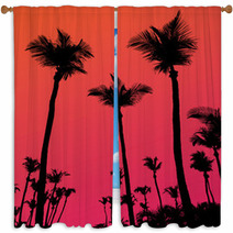 Palm Trees Sunset Silhouette Window Curtains 44135719