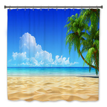 Palms On Empty Idyllic Tropical Sand Beach Bath Decor 33476112