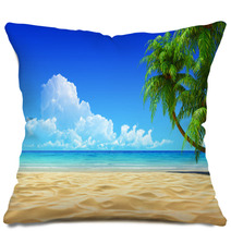 Palms On Empty Idyllic Tropical Sand Beach Pillows 33476112