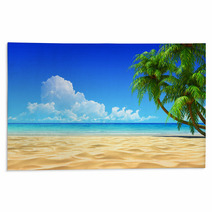Palms On Empty Idyllic Tropical Sand Beach Rugs 33476112