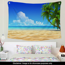 Palms On Empty Idyllic Tropical Sand Beach Wall Art 33476112