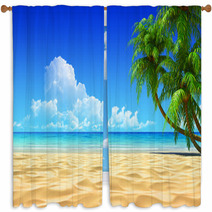 Palms On Empty Idyllic Tropical Sand Beach Window Curtains 33476112