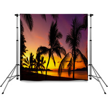 Palms Silhouettes On A Tropical Beach At Sunset Backdrops 53244111