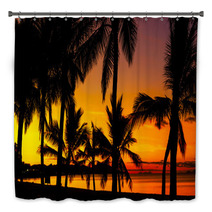 Palms Silhouettes On A Tropical Beach At Sunset Bath Decor 53244152