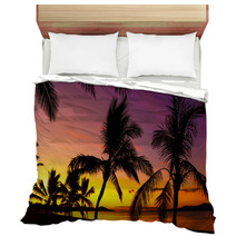 Palms Silhouettes On A Tropical Beach At Sunset Bedding 53244111