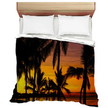 Palms Silhouettes On A Tropical Beach At Sunset Bedding 53244152