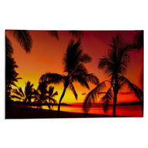 Palms Silhouettes On A Tropical Beach At Sunset Rugs 56361423