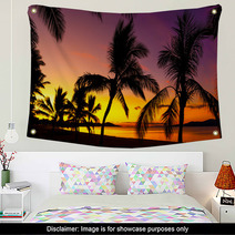 Palms Silhouettes On A Tropical Beach At Sunset Wall Art 53244111