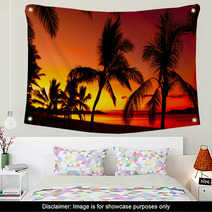 Palms Silhouettes On A Tropical Beach At Sunset Wall Art 56361423