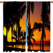 Palms Silhouettes On A Tropical Beach At Sunset Window Curtains 53244152