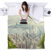 Panorama Of Hong Kong ,China Blankets 65133508