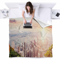Panorama Of Hong Kong China Blankets 65133513