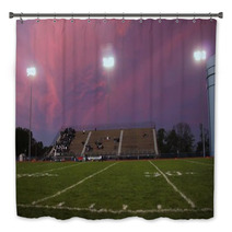 Pans Of A High School Football Stadium In Front Of A Beautiful Pink And Purple Sky Bath Decor 137099092