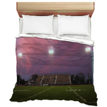 Pans Of A High School Football Stadium In Front Of A Beautiful Pink And Purple Sky Bedding 137099092