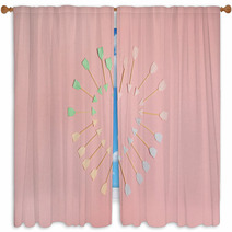 Paper Cupid Arrow And Heart Symbols On Pink Background Flat Lay Top View Valentines Day Background Love Concept Window Curtains 243149249