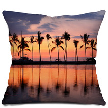 Paradise Beach Sunset Tropical Palm Trees Pillows 52997046