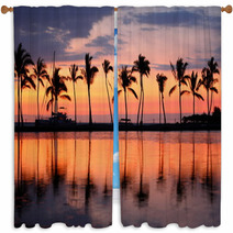Paradise Beach Sunset Tropical Palm Trees Window Curtains 52997046