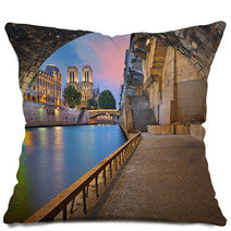 Paris Image Of The Notre Dame Cathedral And Riverside Of Seine River In Paris France Pillows 89427157